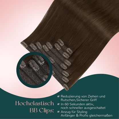 Echthaar Clip-Ins Braun 55cm – Volle Fülle & Natürlicher Look