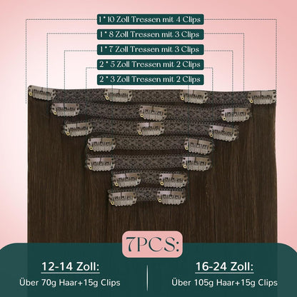 Echthaar Clip-Ins Braun 55cm – Volle Fülle & Natürlicher Look