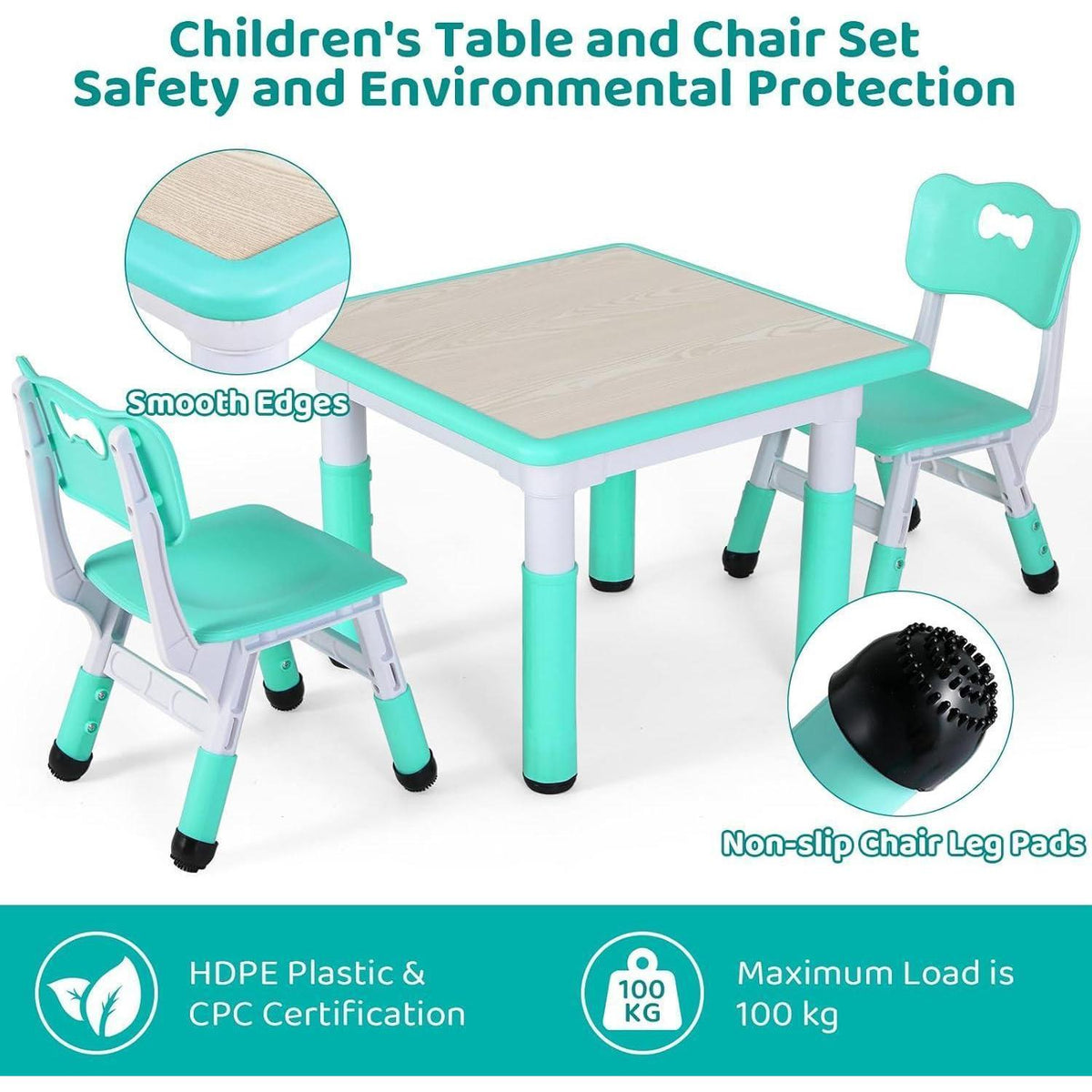 Höhenverstellbares Kindertisch-Stuhl-Set Minzgrün