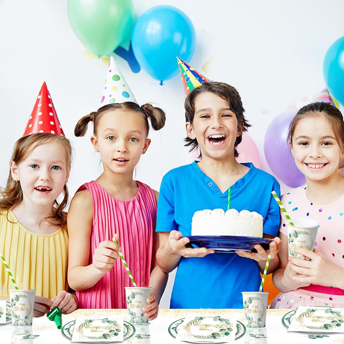 100Stück Einweggeschirr Set Happy Birthday Geburtstag Deko Essgeschirr