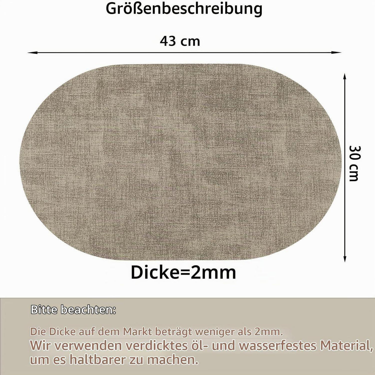 Oval Tischset 6er Set Beige – Abwaschbar & Hitzebeständig
