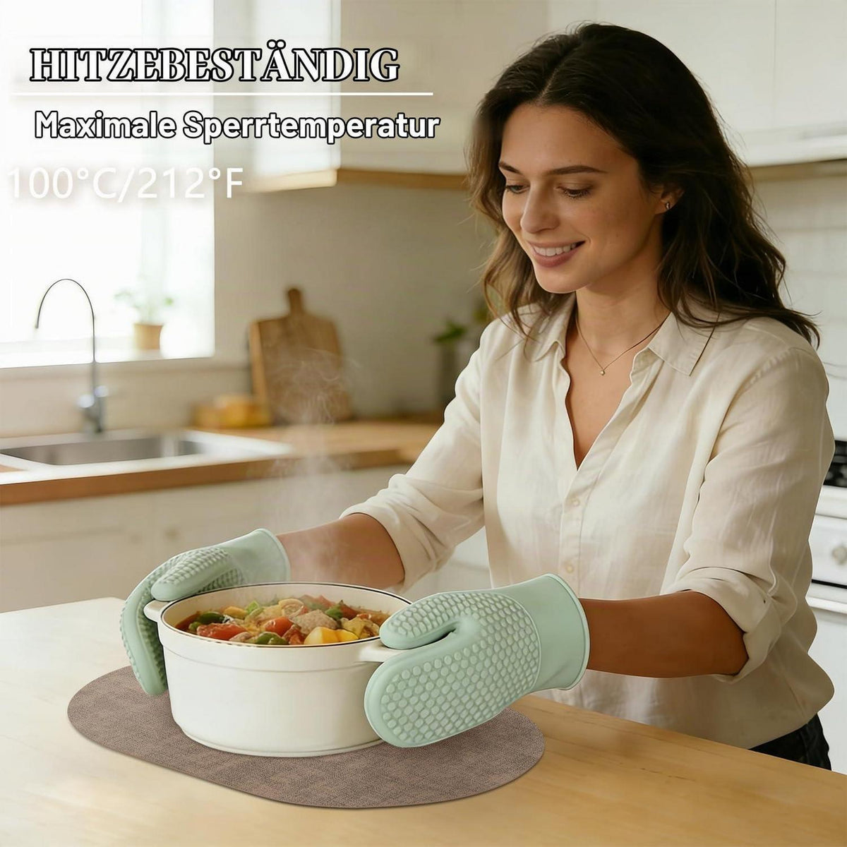 Oval Tischset 6er Set Beige – Abwaschbar & Hitzebeständig