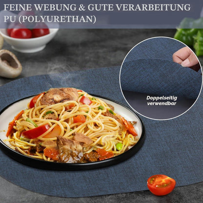 Platzsets Oval Dunkel Blau - Abwaschbares 4er Set