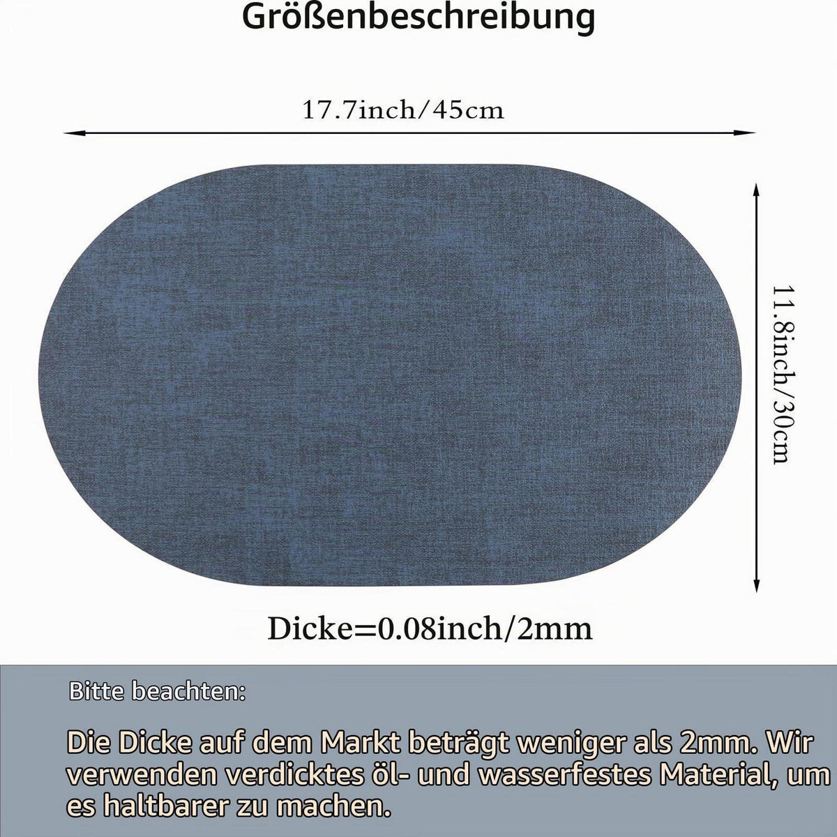 Platzsets Oval Dunkel Blau - Abwaschbares 4er Set