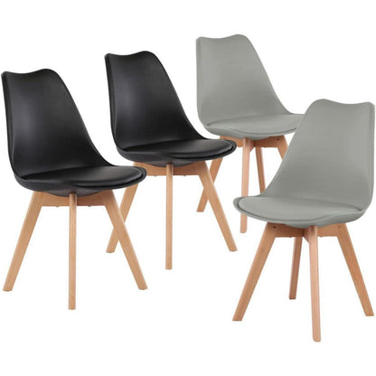 Skandinavisches Essgruppen-Set: 80cm Holztisch & 4 Stühle Schwarz/Grau
