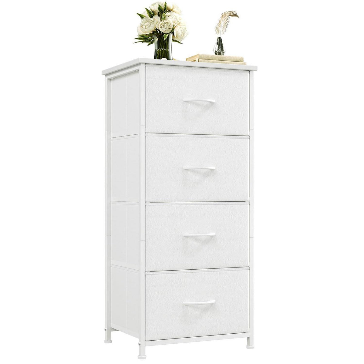 Somdot Kommode mit 4 Stoffschubladen, Weiß 30x42x93 cm
