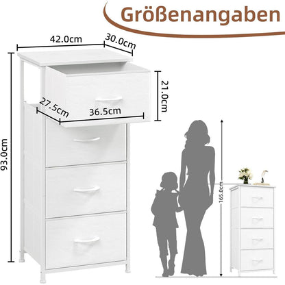 Somdot Kommode mit 4 Stoffschubladen, Weiß 30x42x93 cm