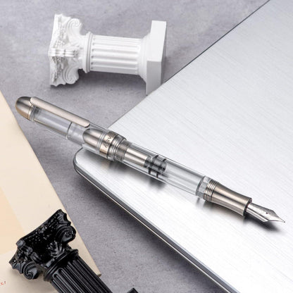 Füllfederhalter Acryl Transparent Kolbenfüller Bock Feder Broad Nib
