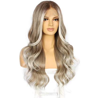 Synthetische Körperwelle Perücke Graubraun Balayage 26 Zoll