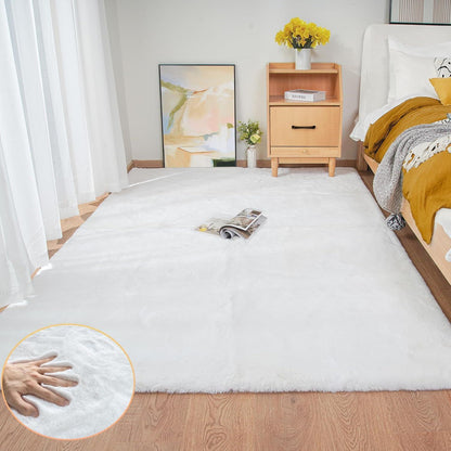 Flauschiger Teppich Weiß 150x215 cm – Wohnzimmer, Schlafzimmer & Kinderzimmer