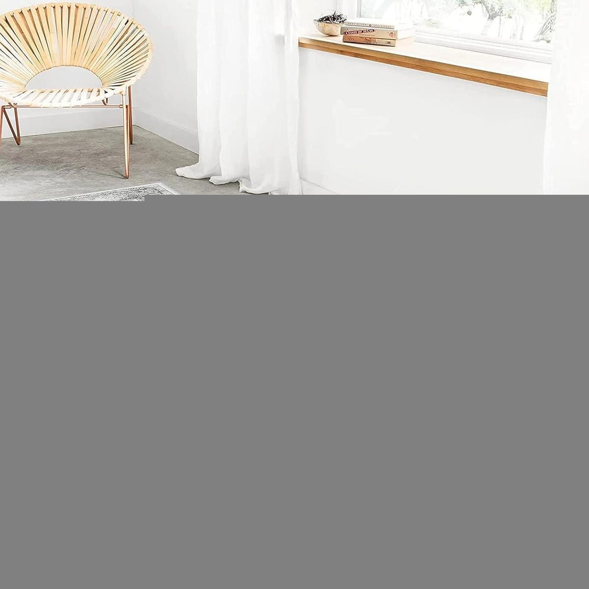Läufer Teppich Grau 60x180 cm, Waschbar, Rutschfest, Boho Stil