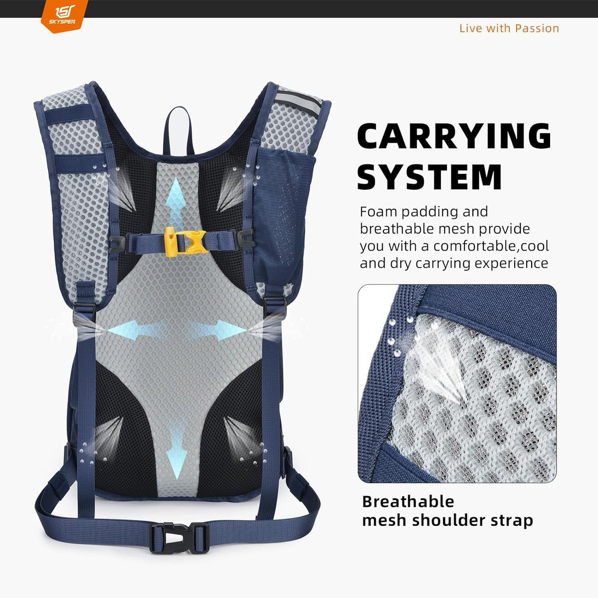 SKYSPER 15L Wanderrucksack Tagesrucksack Trekkingrucksack Marineblau