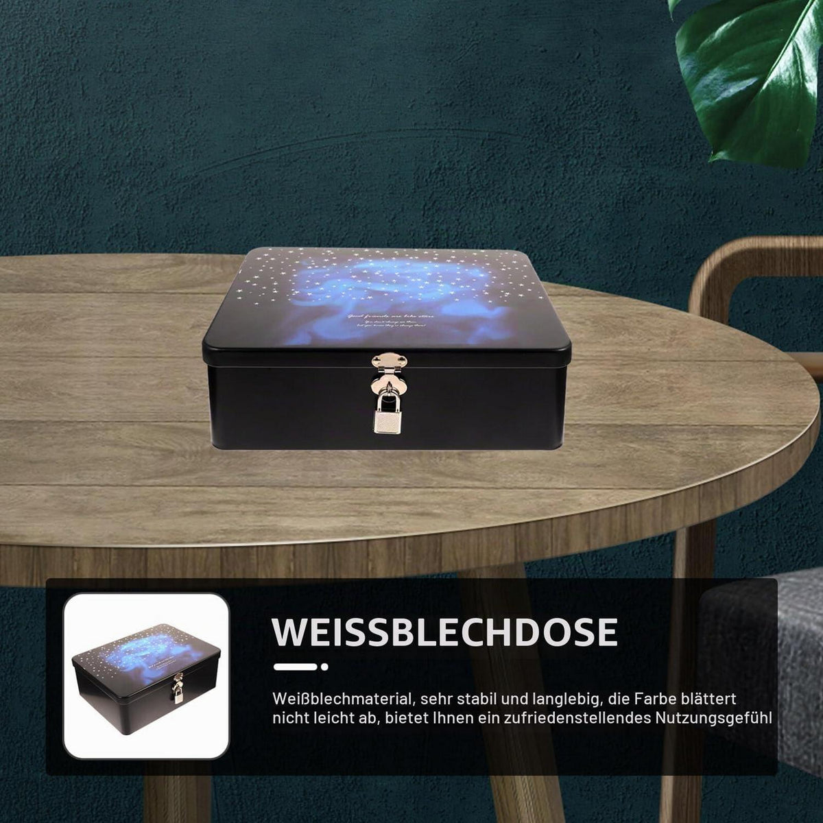 Blechdose mit Schloss und Schlüssel, Vintage Schmuckdose