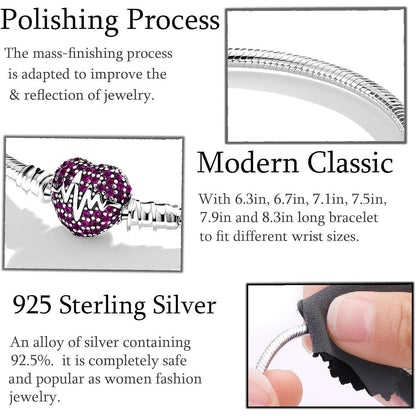 925 Sterling Silber Schlangen Gliederarmband mit Kugelverschluss, Damen Charm Armband