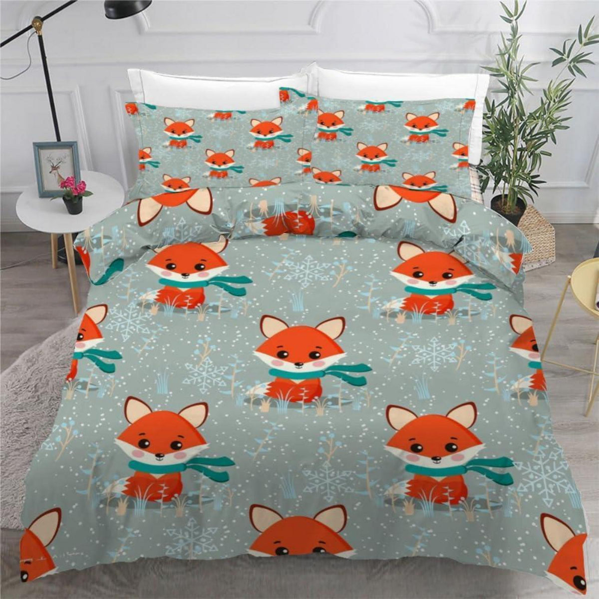 Kawaii Fuchs Bettwäsche-Set 135x200 cm | 4-teilig Mikrofaser