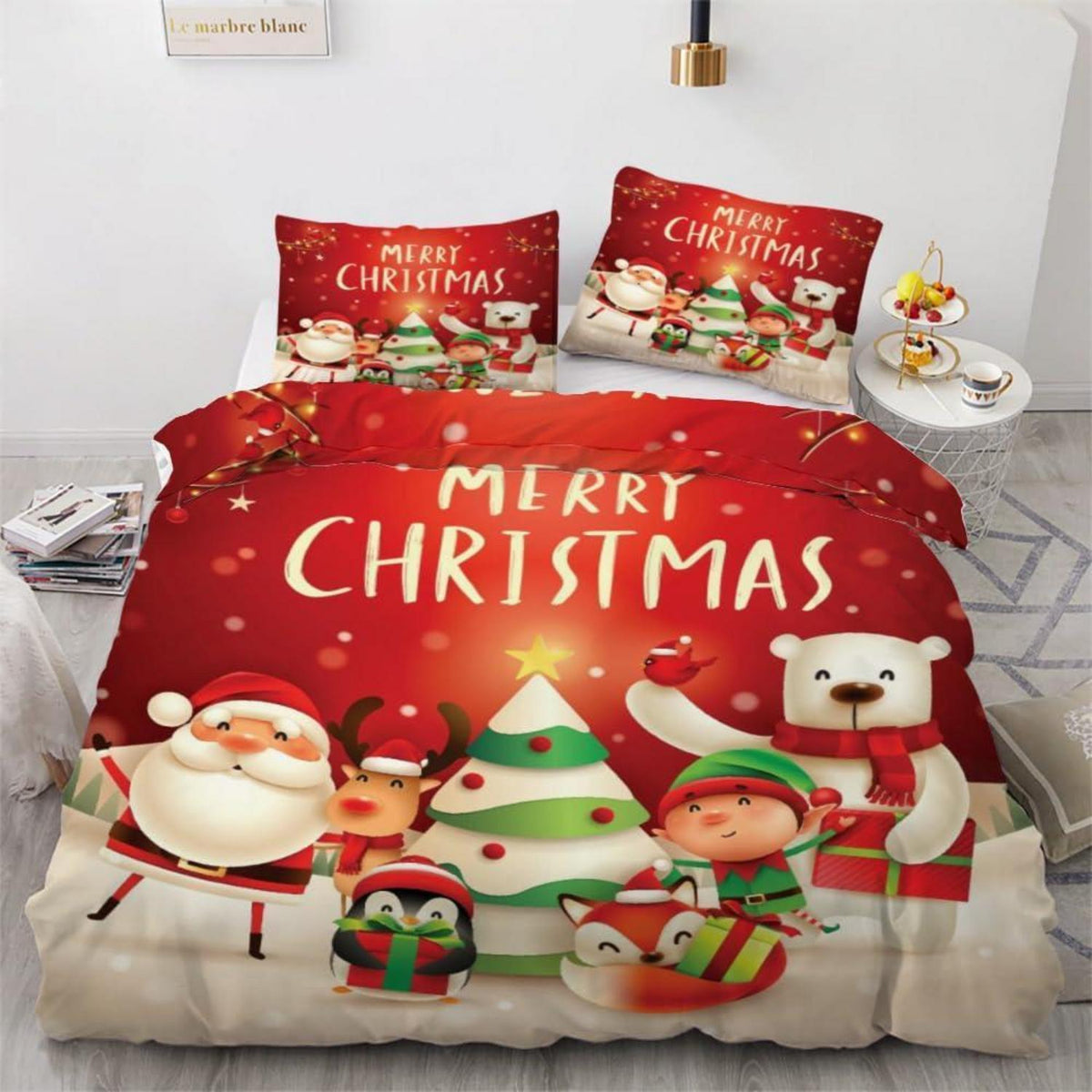 Weihnachts Bettwäsche Set Pinguin Fuchs 135x200 cm 4-teilig