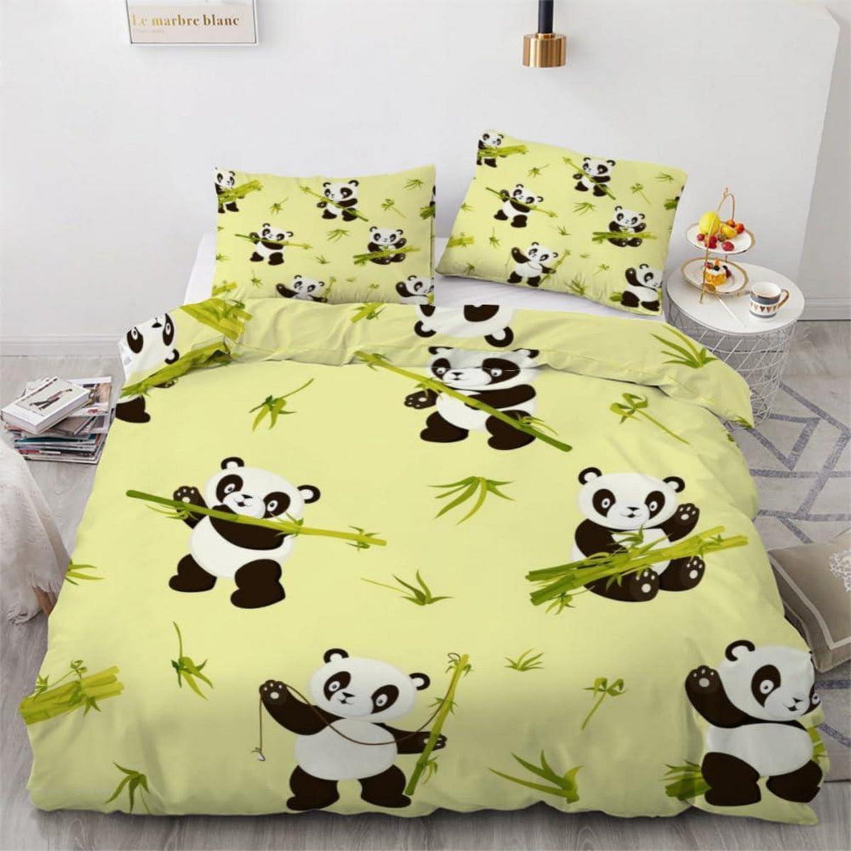 Panda 3D Bettwäsche-Set 220x240 cm | Mikrofaser Bettbezug mit Kissenbezügen