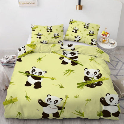 Panda 3D Bettwäsche-Set 220x240 cm | Mikrofaser Bettbezug mit Kissenbezügen