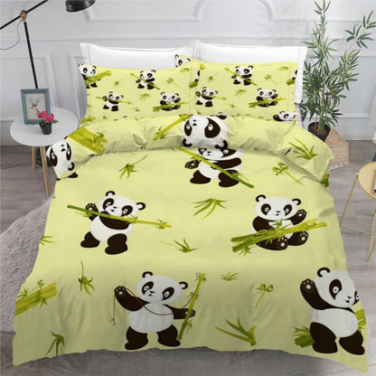 Panda 3D Bettwäsche-Set 220x240 cm | Mikrofaser Bettbezug mit Kissenbezügen
