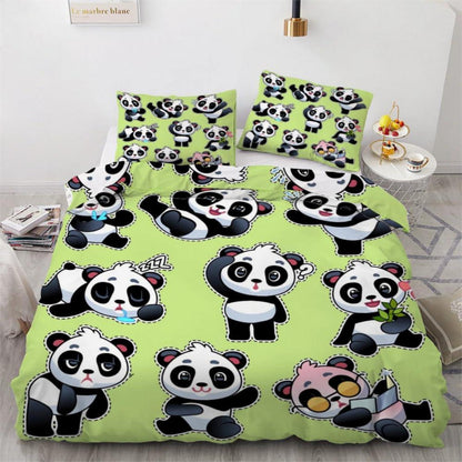 Panda Kinderbettwäsche 135x200 cm 4tlg. Mikrofaser Bettwäsche-Set