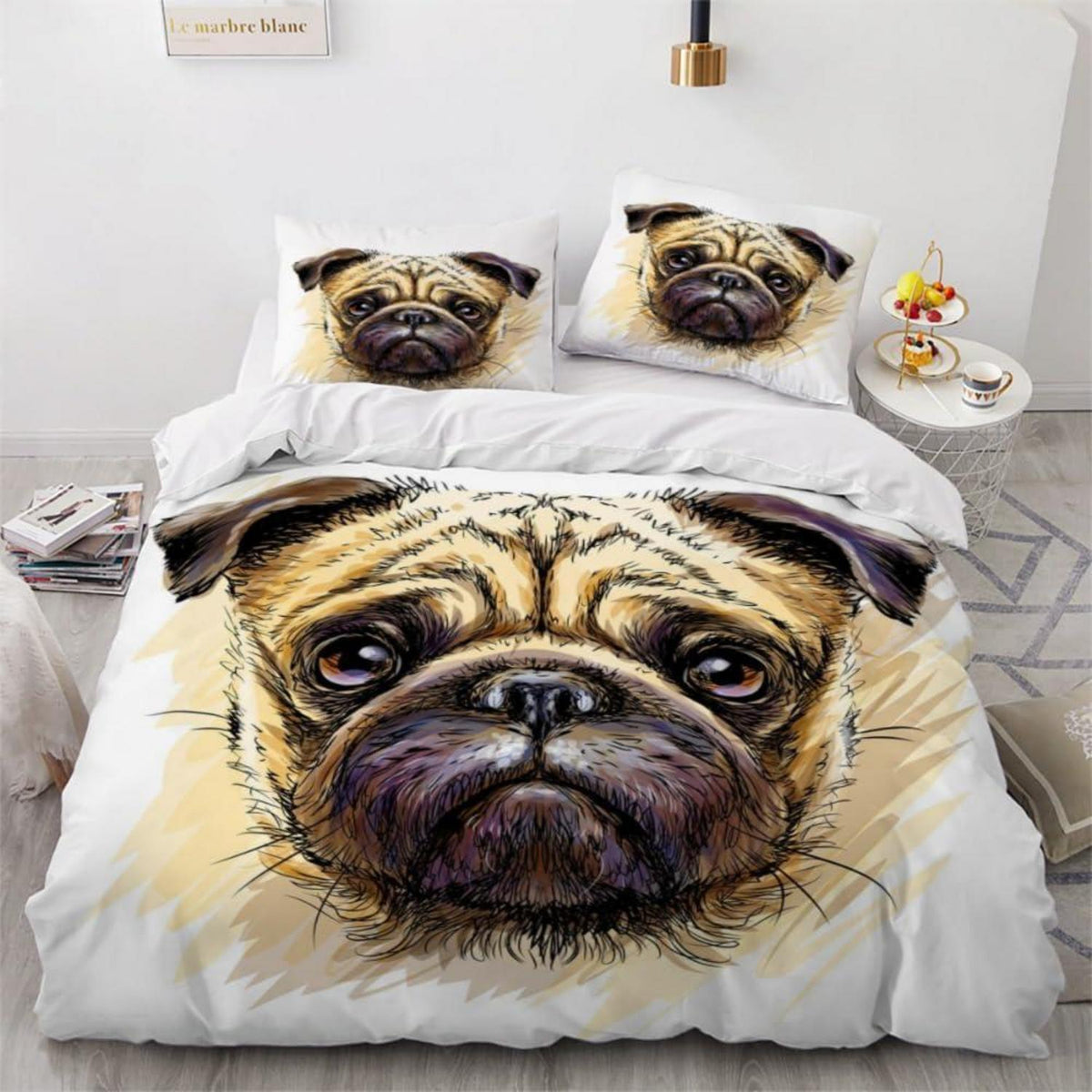Mops Bettwäsche Set 135x200 cm - 4tlg. Mikrofaser Retro Kinderzimmer