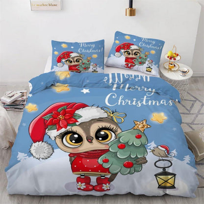 Kawaii Eulen Bettwäsche-Set 135x200 cm - 4-teilig Mikrofaser