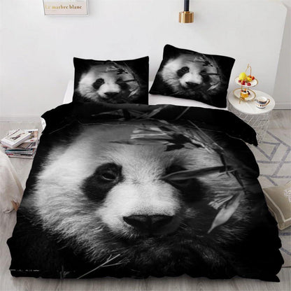 Panda 3D Bettwäsche-Set 220x240 cm - Mikrofaser Bettbezug mit Kissenbezügen