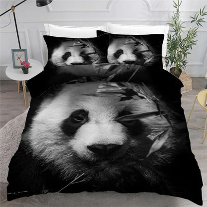 Panda 3D Bettwäsche-Set 220x240 cm - Mikrofaser Bettbezug mit Kissenbezügen