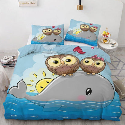Kawaii Eulen Bettwäsche-Set 135x200 cm - 4-teilig Mikrofaser