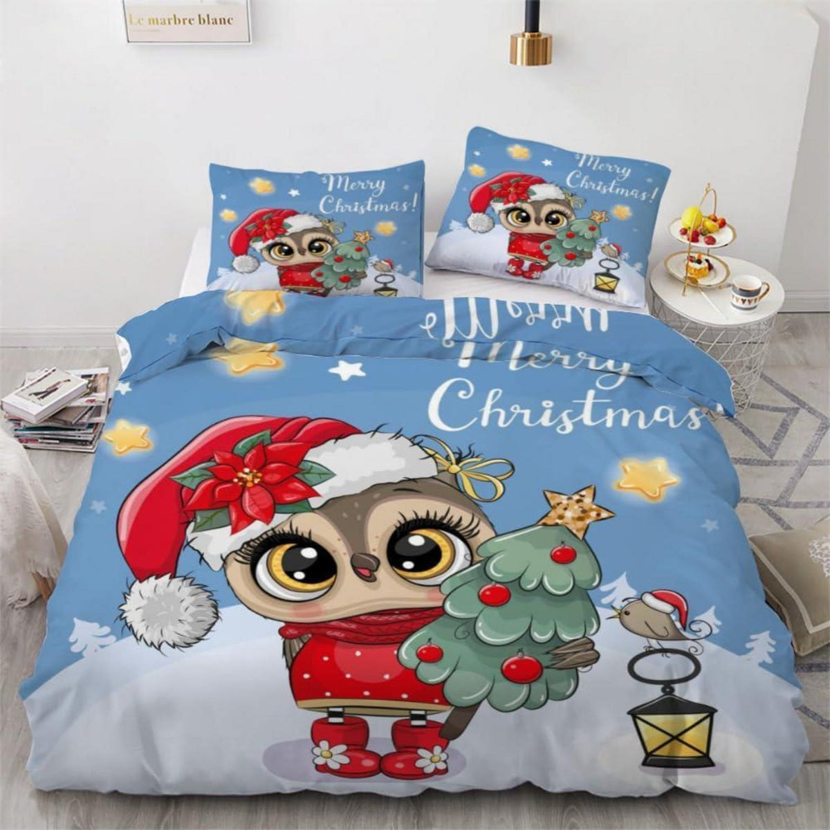 Kawaii Eule Bettwäsche-Set 220x240 cm | 3-teilig Mikrofaser