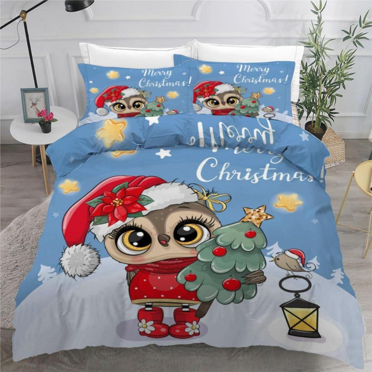 Kawaii Eule Bettwäsche-Set 220x240 cm | 3-teilig Mikrofaser