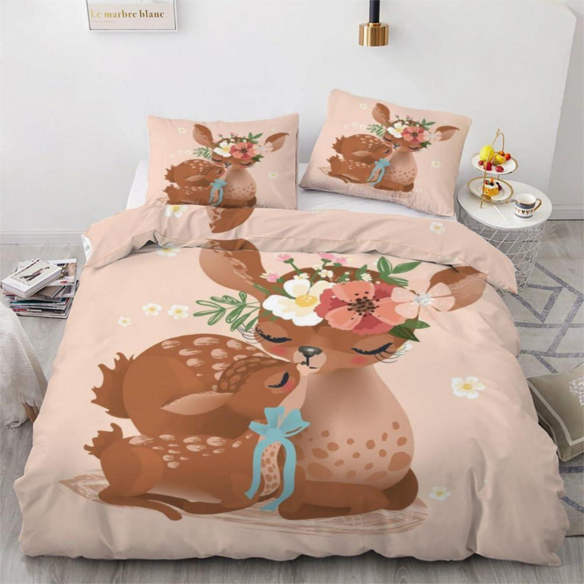 Kinder Bettwäsche Set Rehkitz 135x200 cm 4-teilig Mikrofaser