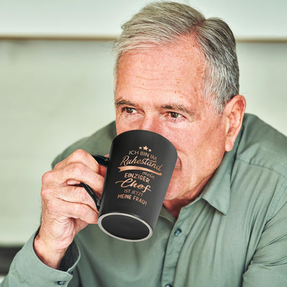 Keramiktasse Ruhestand Geschenk mit Spruch 400ml Schwarz