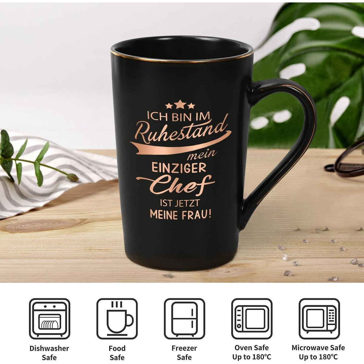 Keramiktasse Ruhestand Geschenk mit Spruch 400ml Schwarz