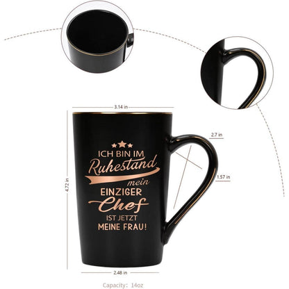 Keramiktasse Ruhestand Geschenk mit Spruch 400ml Schwarz