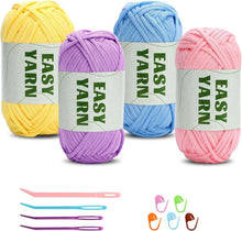Anfängergarn 4er-Set Baumwolle Häkelgarn Rosa Lila Blau Gelb