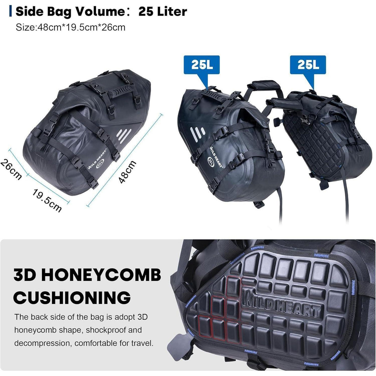 Wasserdichte Motorrad Satteltaschen 50L (25L*2) Schwarz