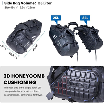 Wasserdichte Motorrad Satteltaschen 50L (25L*2) Schwarz