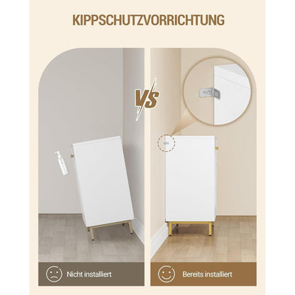 Weiß-Gold Badezimmerschrank mit 2 Türen & verstellbarem Regal