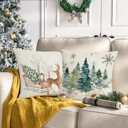4er Set Weihnachtskissenbezug Leinen 45x45cm Weihnachtsdeko