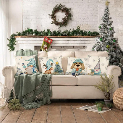 4er Set Weihnachtskissenbezug Leinen 45x45cm Weihnachtsdeko