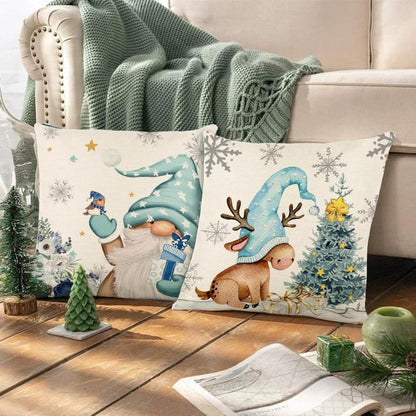 4er Set Weihnachtskissenbezug Leinen 45x45cm Weihnachtsdeko