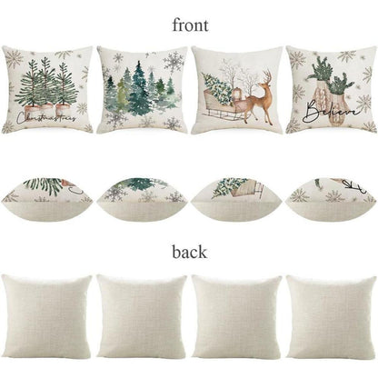 4er Set Weihnachtskissenbezug Leinen 45x45cm Weihnachtsdeko