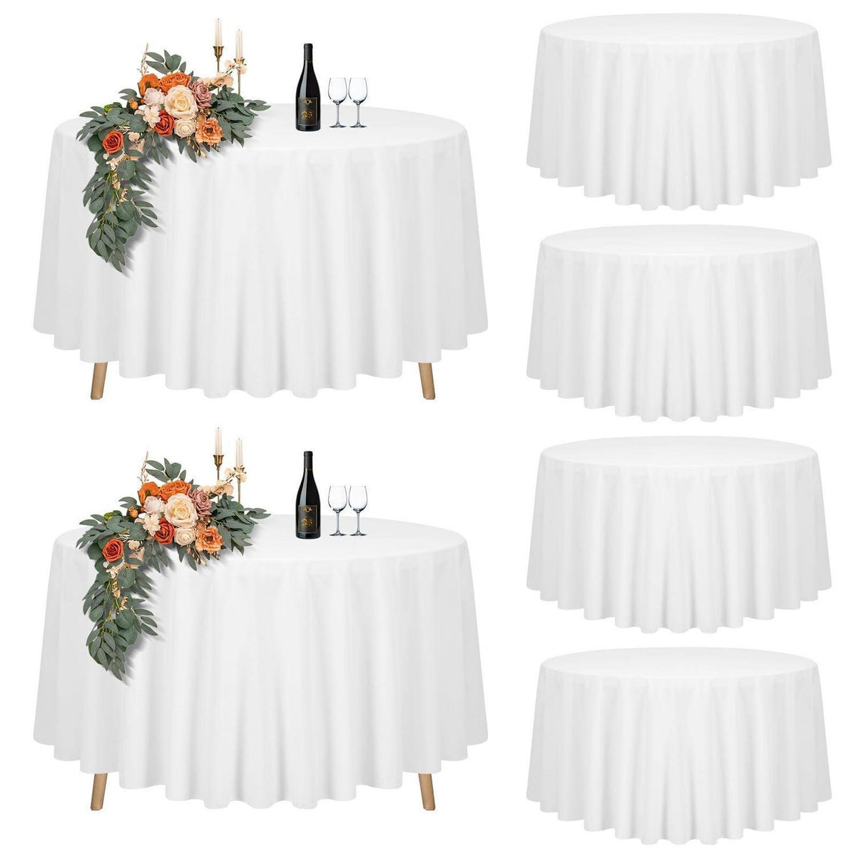 Runde Tischdecke 6er Set, 305cm, Weiß – Wasserfest & Waschbar