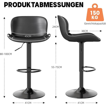 Verstellbarer Barhocker Set (2x) Schwarz in Lederoptik