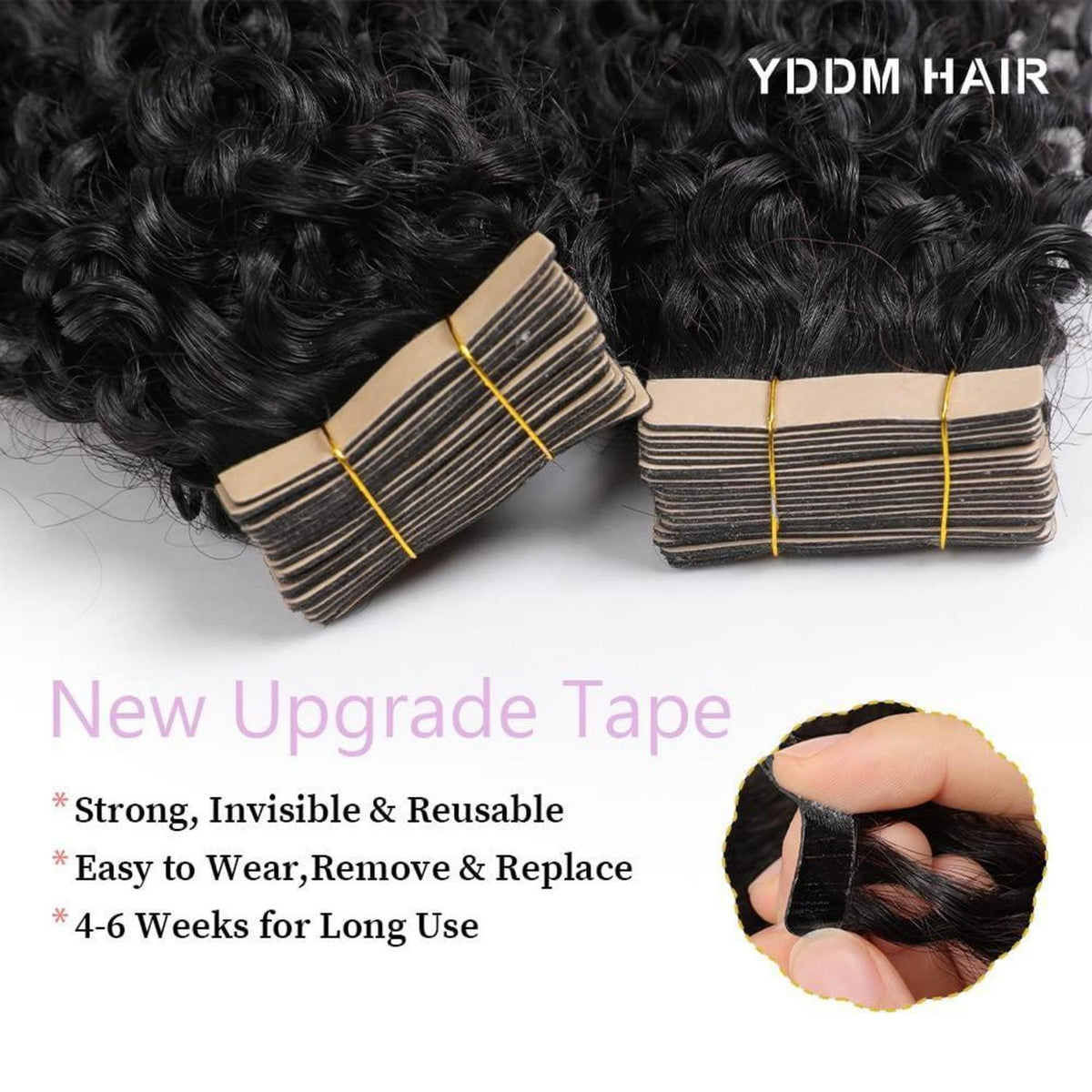 Echthaar Tape Extensions Schwarz Kinky Curly 12 Zoll