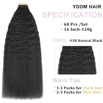 Echthaar Tape Extensions Schwarz Kinky Straight 16 Zoll