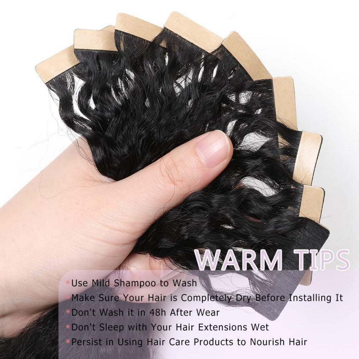 Echthaar Tape Extensions Schwarz Kinky Straight 22 Zoll
