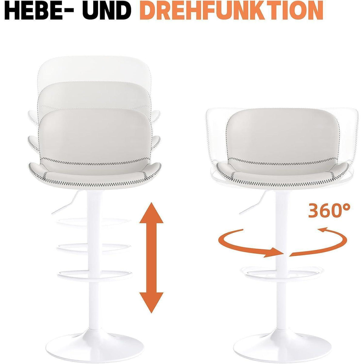 Verstellbarer Barhocker mit Rückenlehne & Fußstütze - Weiß
