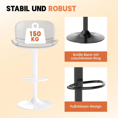 Verstellbarer Barhocker mit Rückenlehne & Fußstütze - Weiß